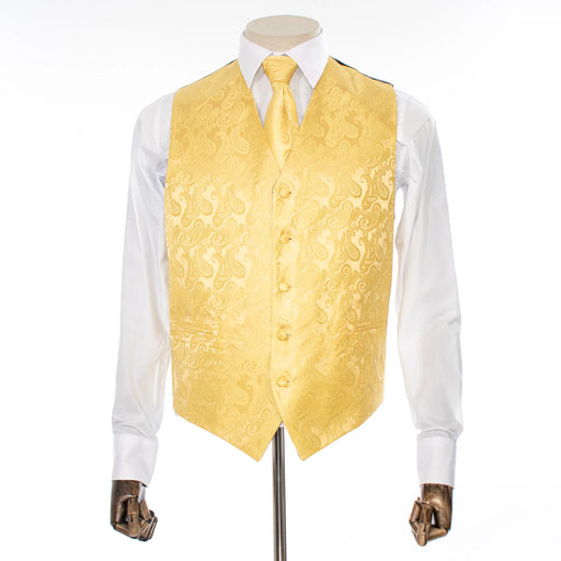 Canary Yellow Paisley Vest with Matching Necktie and Hanky