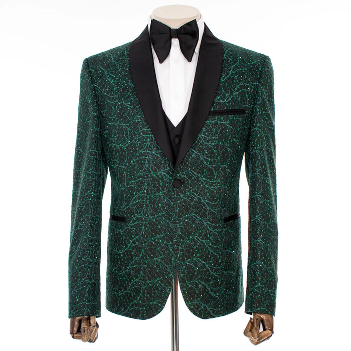 Green Shine Meandering Vines 3-Piece Tailored-Fit Suit
