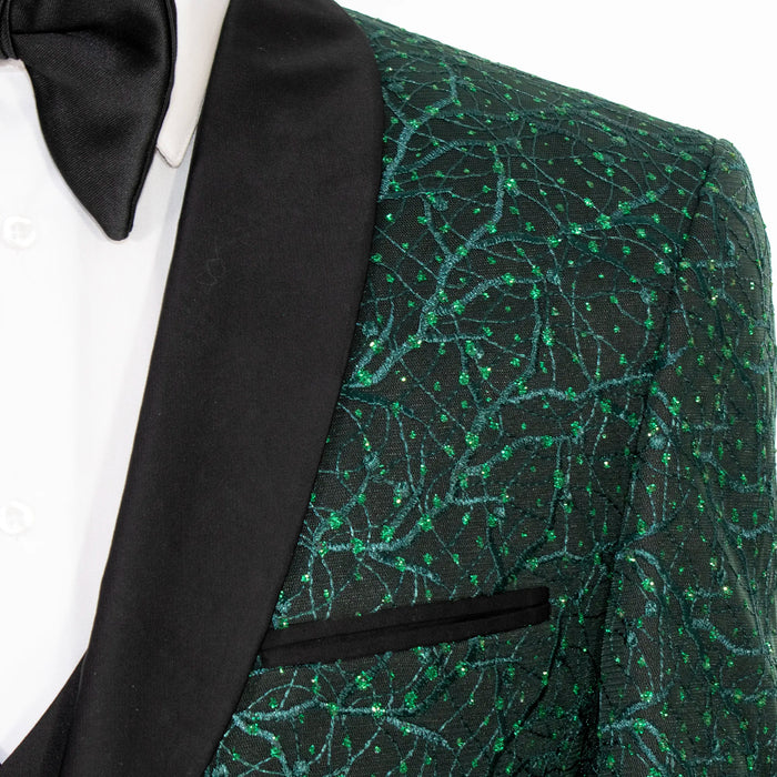 Green Shine Meandering Vines 3-Piece Tailored-Fit Tuxedo