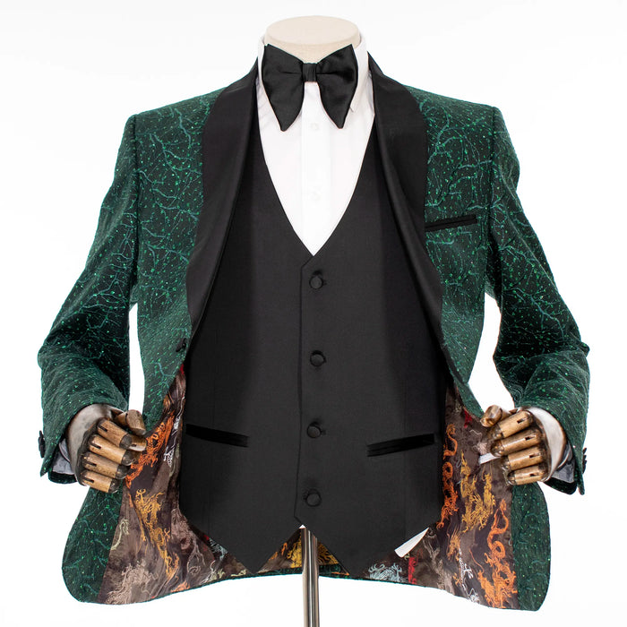 Green Shine Meandering Vines 3-Piece Tailored-Fit Tuxedo
