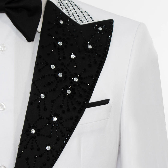 White 2-Piece Slim-Fit Tuxedo with Rhinestone Peak Lapels