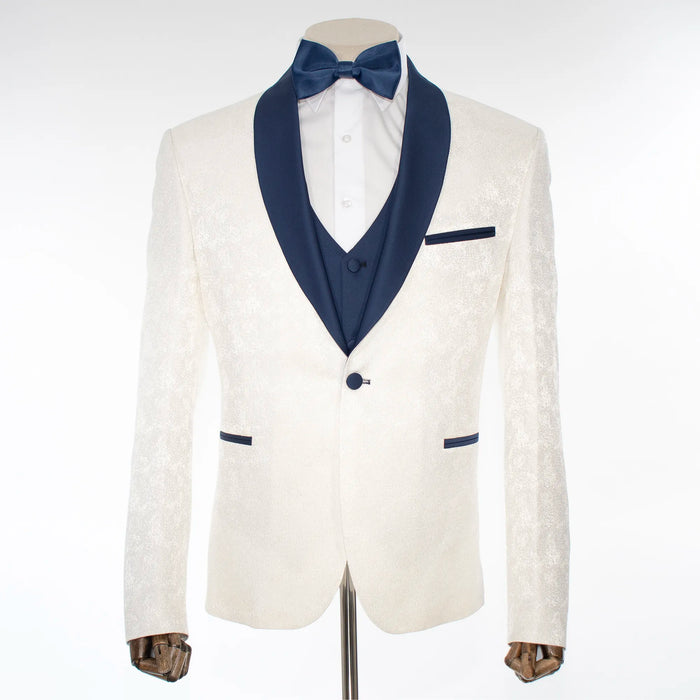 White Metallic Flake and Navy 3-Piece Tailored-Fit Tuxedo