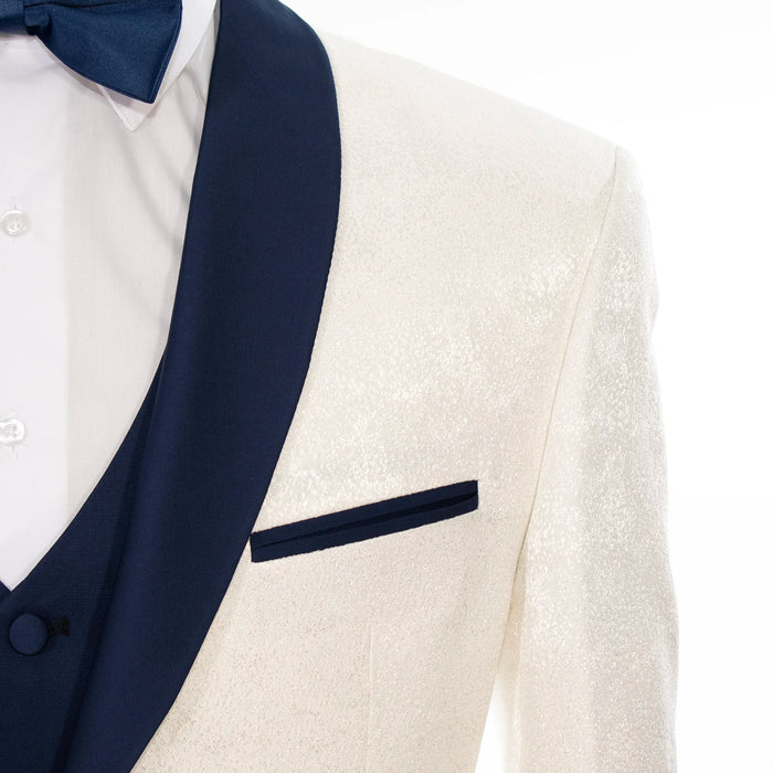 White Metallic Flake and Navy 3-Piece Tailored-Fit Tuxedo