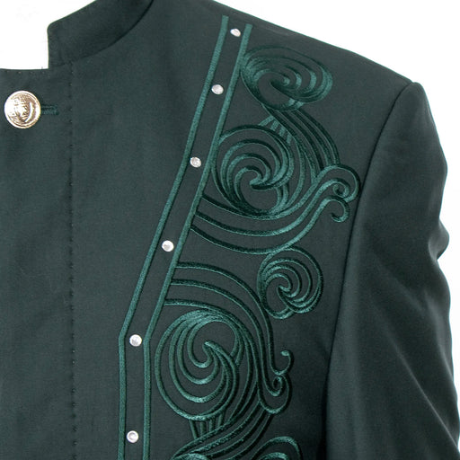 Men's Hunter Green Embroidered 2-Piece Slim-Fit Suit with Mandarin Collar