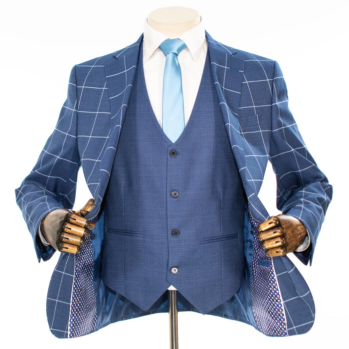 Blue Windowpane 3-Piece Tailored-Fit Suit