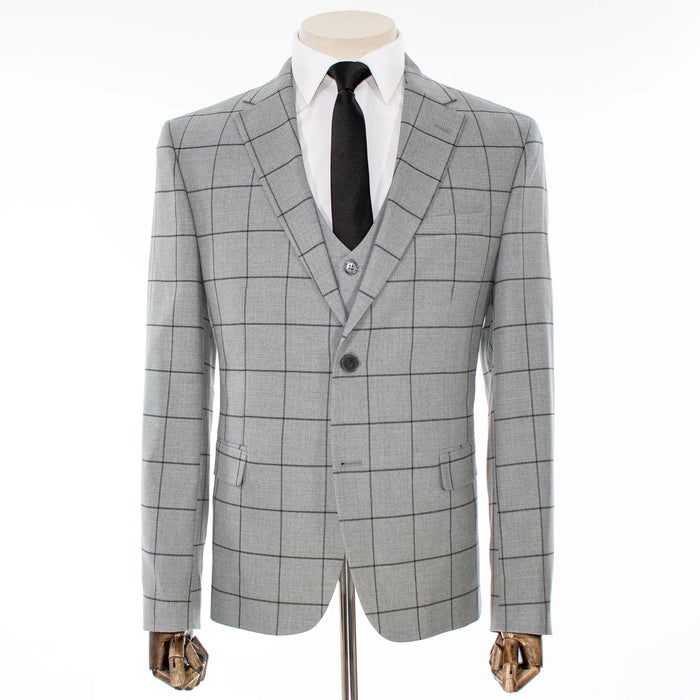 Gray Windowpane 3-piece Tailored-fit Suit