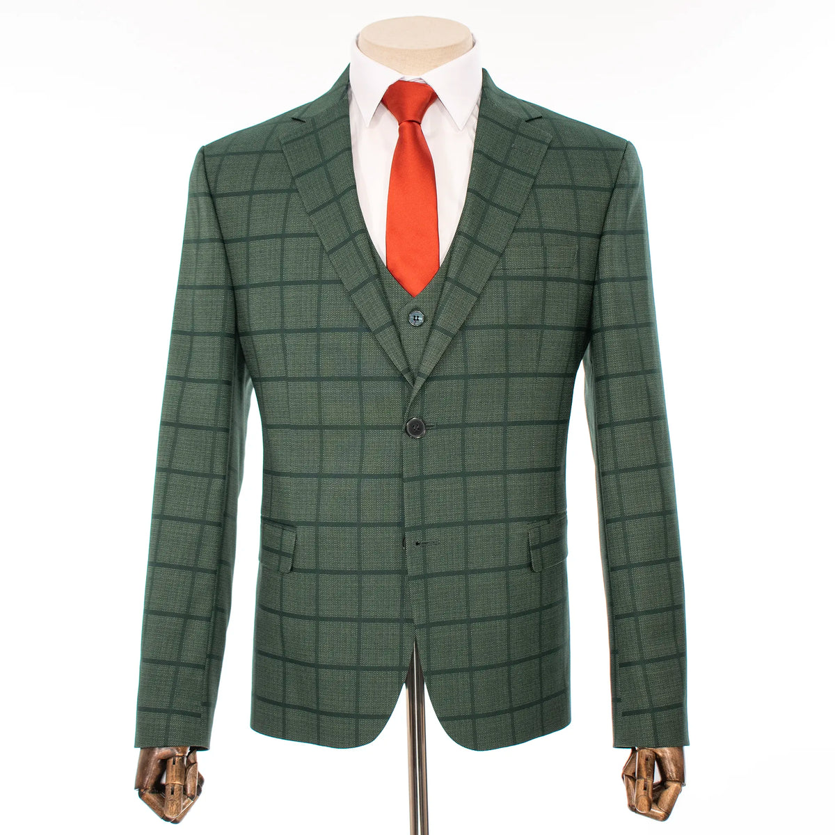 Hunter Green Windowpane 3-Piece Tailored-Fit Suit — Dolce Vita MEN