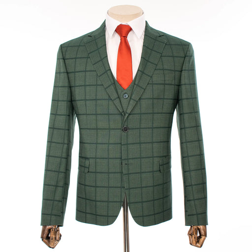 Hunter Green Windowpane 3-Piece Tailored-Fit Suit
