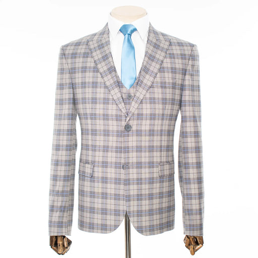 Light Gray Plaid 3-Piece Tailored-fit Suit