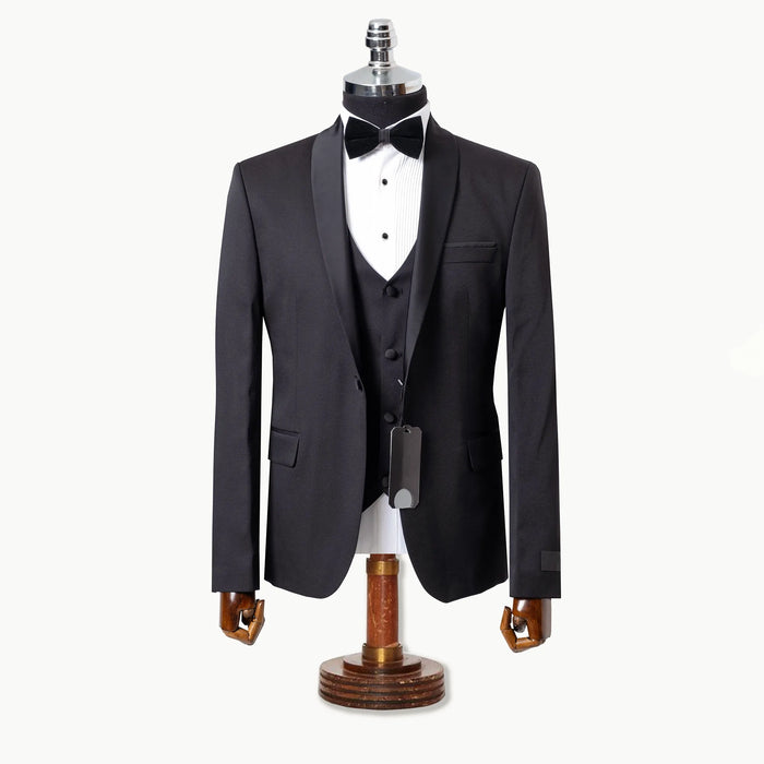 Black Birdseye 3-Piece Tailored-Fit Tuxedo