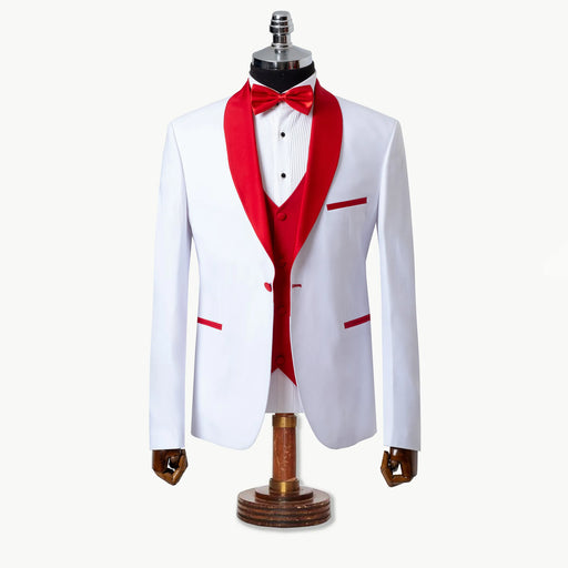 White Birdseye Red Satin 3-Piece Tailored-Fit Tuxedo