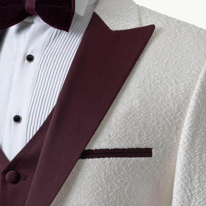 White and Burgundy Boucle 3-Piece Tailored-Fit Tuxedo