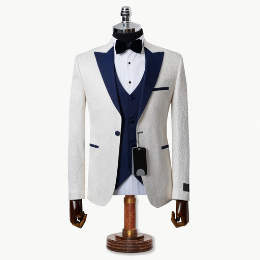 White and Navy Boucle 3-Piece Tailored-Fit Tuxedo