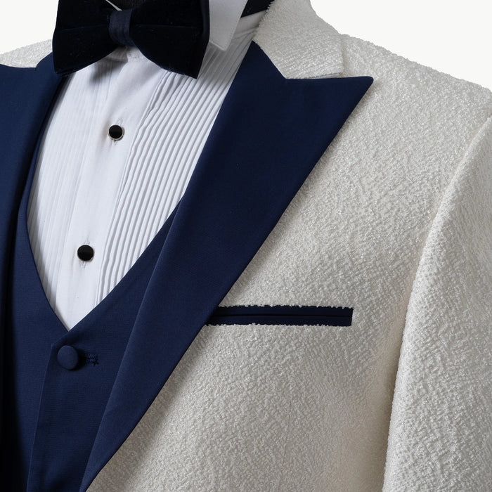 White and Navy Boucle 3-Piece Tailored-Fit Tuxedo