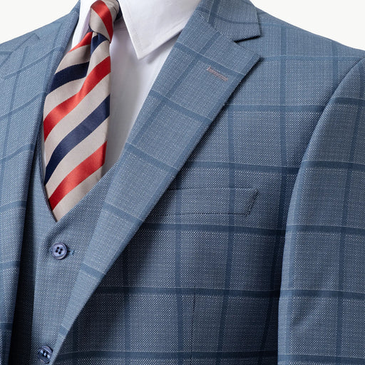 Slate Blue Windowpane 3-Piece Tailored-Fit Suit