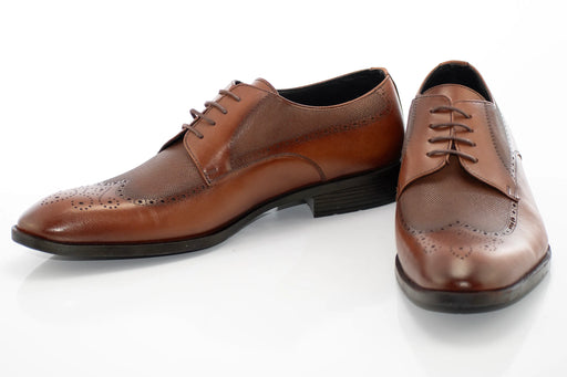 Brown Perforated Lace-Up Textured Derby