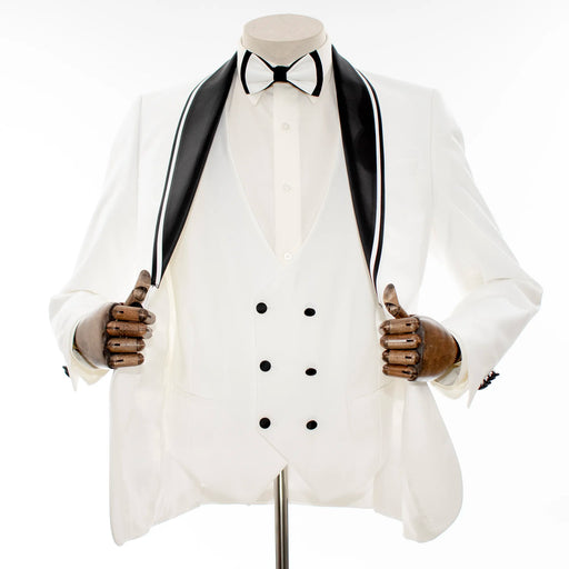 Off White Contrast 3-Piece Slim-Fit Tuxedo