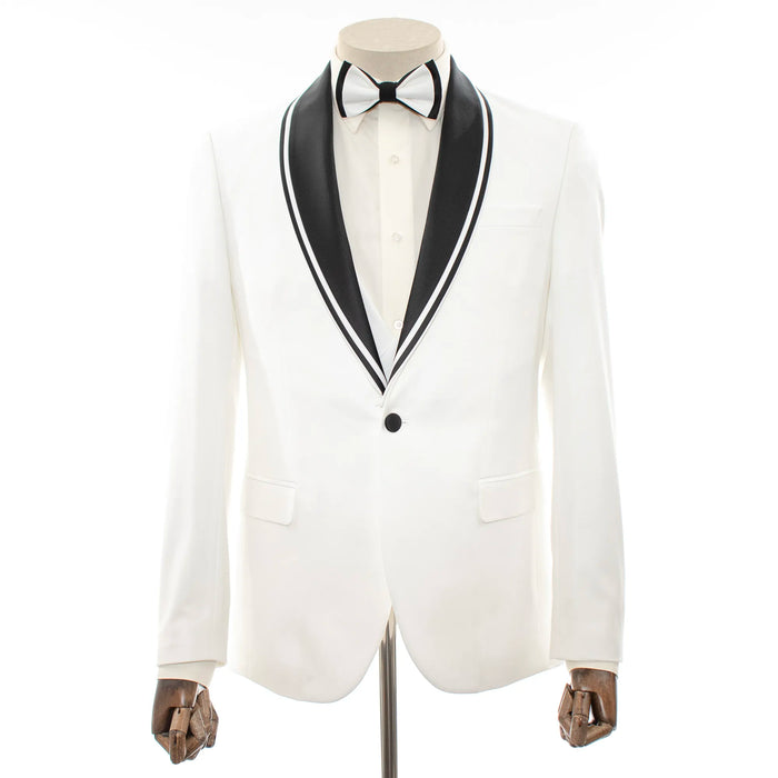 Off White Contrast 3-Piece Slim-Fit Tuxedo