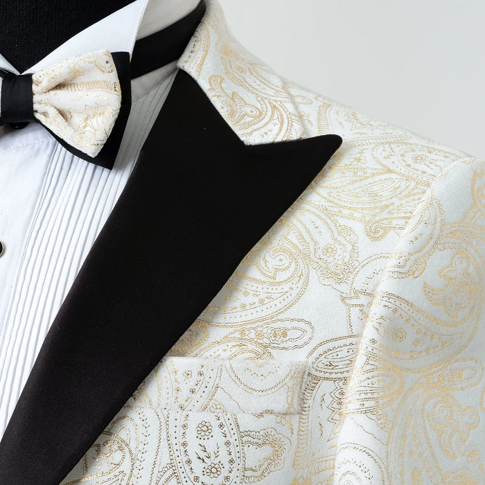 Orlando | White and Gold Paisley Tailored-Fit Jacket