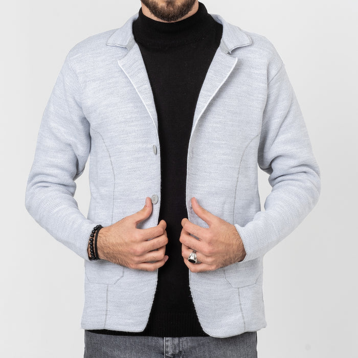 Ash Gray Button-Up High Collar Tailored-Fit Zip-Up Cardigan