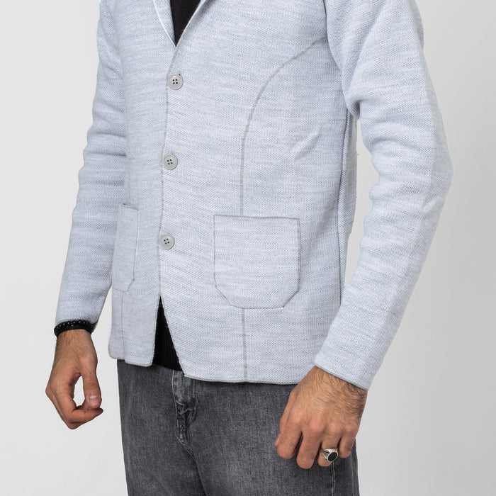 Ash Gray Button-Up High Collar Tailored-Fit Zip-Up Cardigan