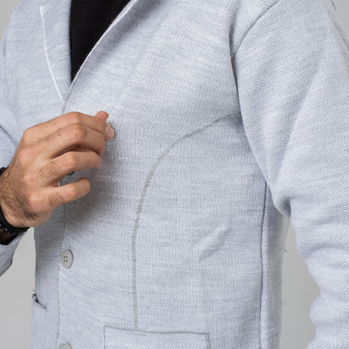 Ash Gray Button-Up High Collar Tailored-Fit Zip-Up Cardigan