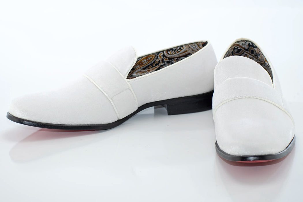 White Velvet Smoking Loafer Dress Shoes