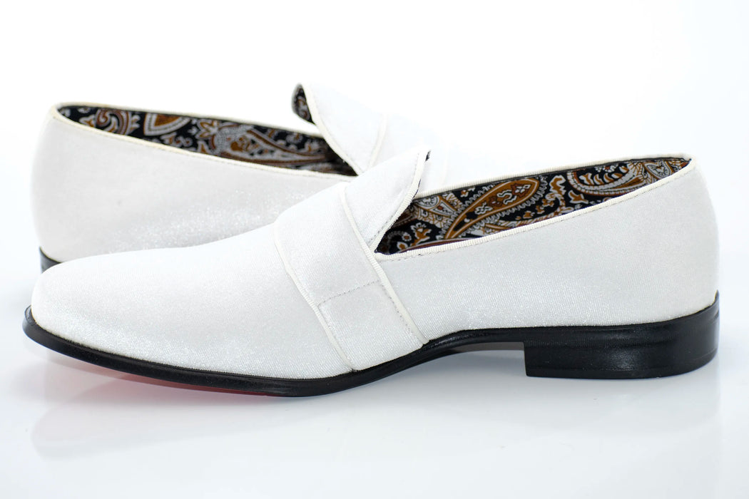 White Velvet Smoking Loafer Dress Shoes