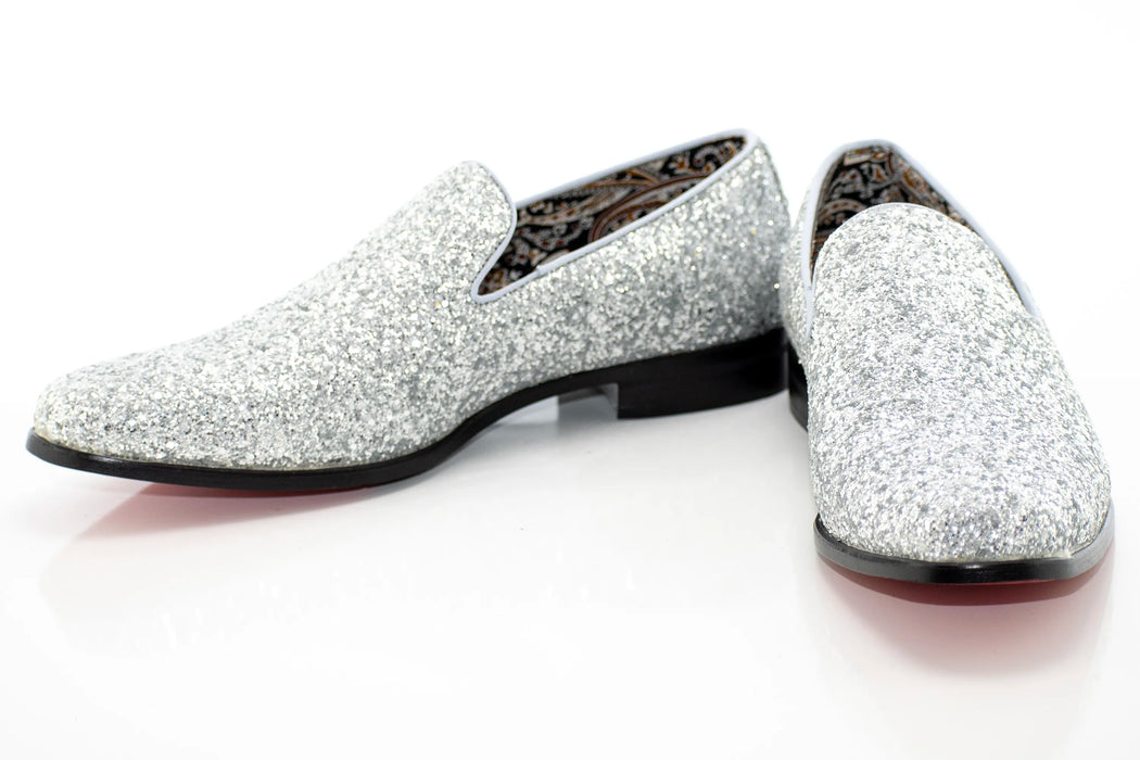 Silver Glitter Smoking Loafers