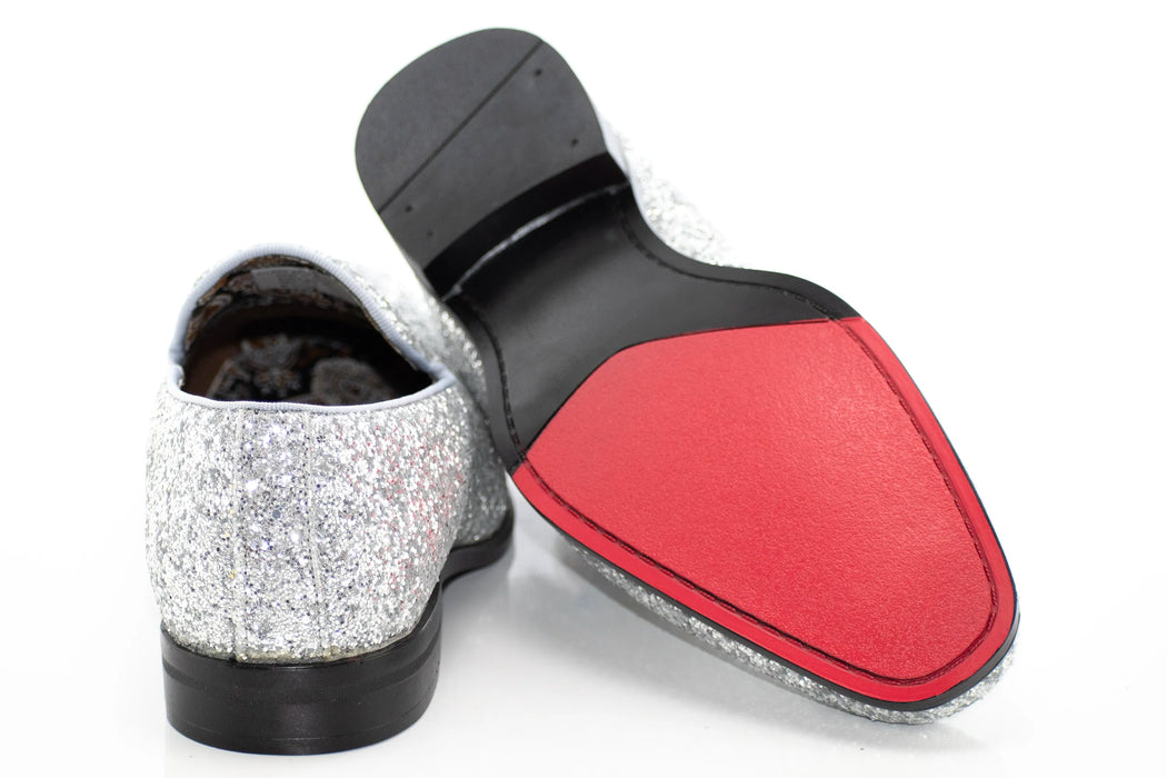 Silver Glitter Smoking Loafers