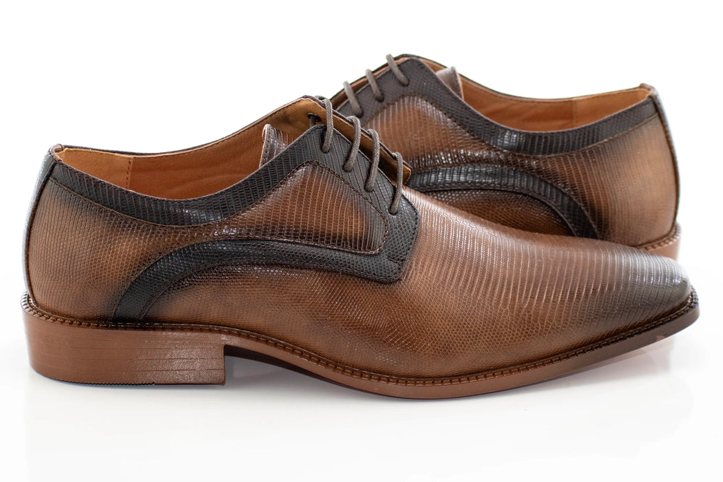 Tan & Chocolate Brown Textured Ombre Lace-Up Dress Shoes