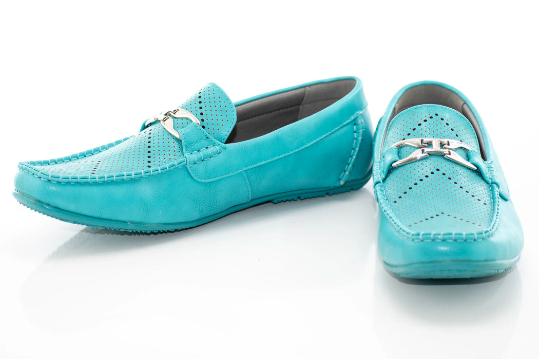 Aqua Perforated Driver Loafers with Metal Snaffle