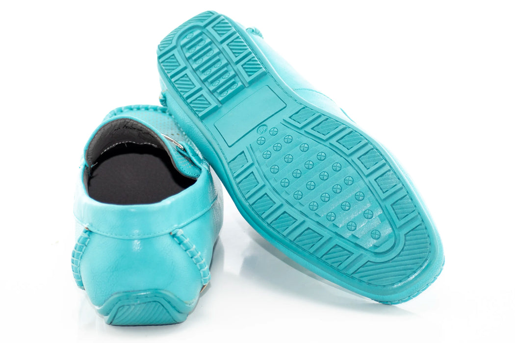 Aqua Perforated Driver Loafers with Metal Snaffle