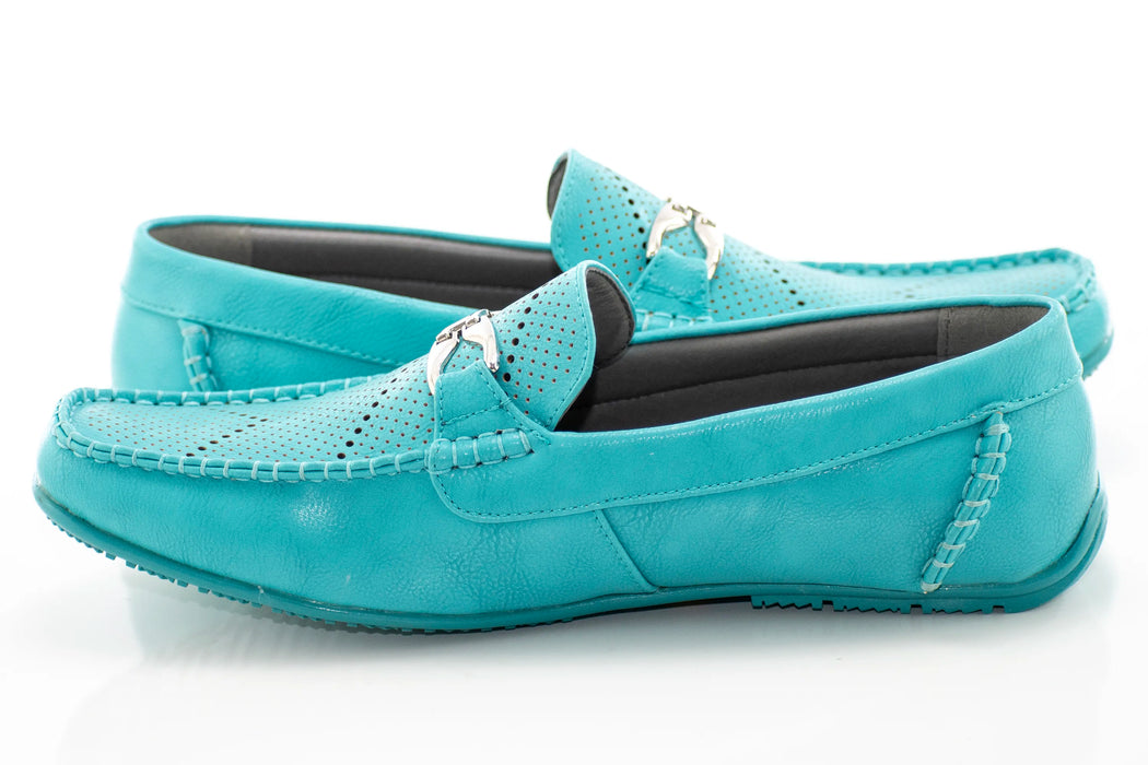 Aqua Perforated Driver Loafers with Metal Snaffle