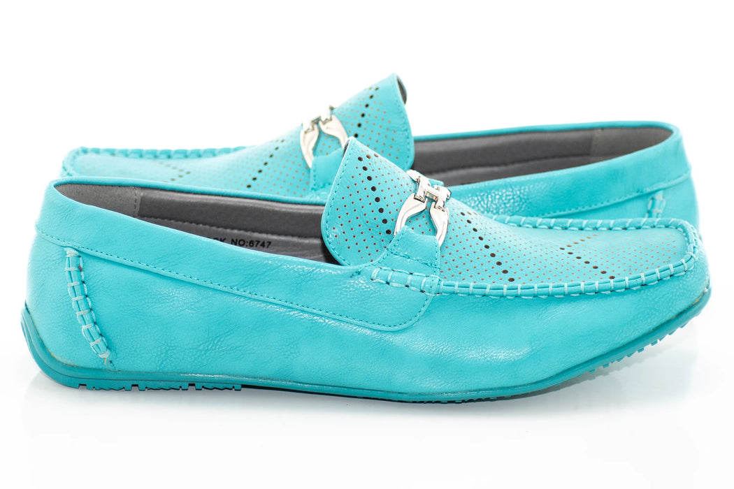 Aqua Perforated Driver Loafers with Metal Snaffle