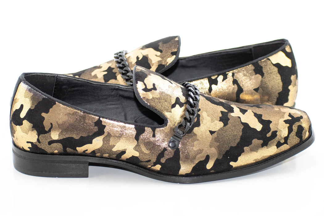 Black and Gold Camo Smoking Loafer