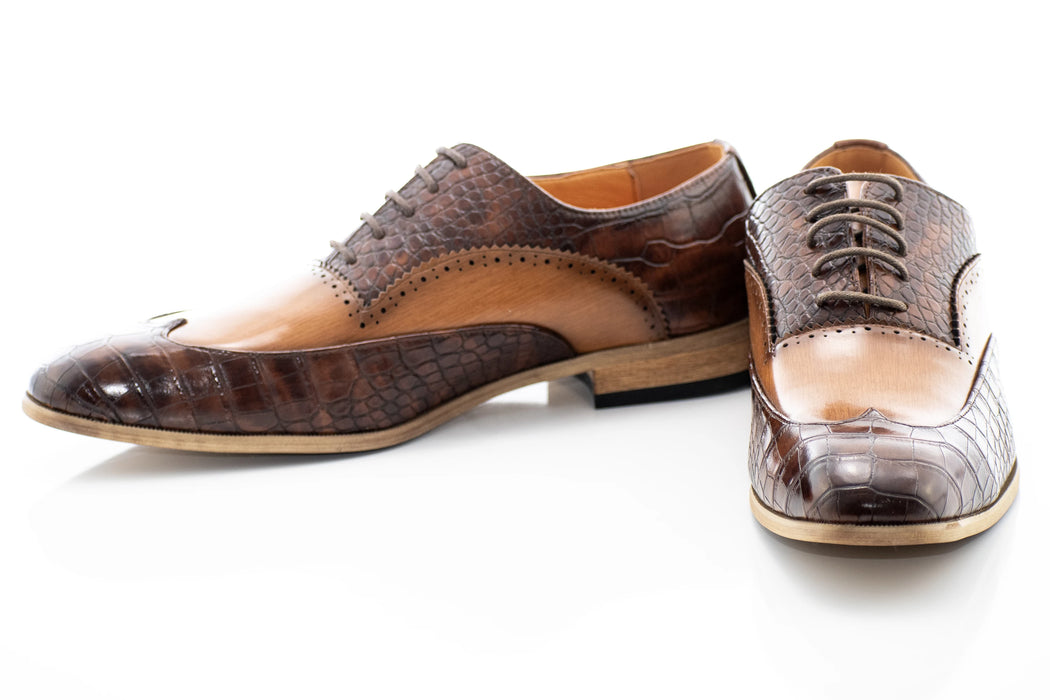 Tan Crocodile Textured Oxford Wingtip Lace-Ups