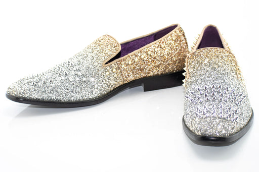 Gold and Silver Spiked Smoking Loafer