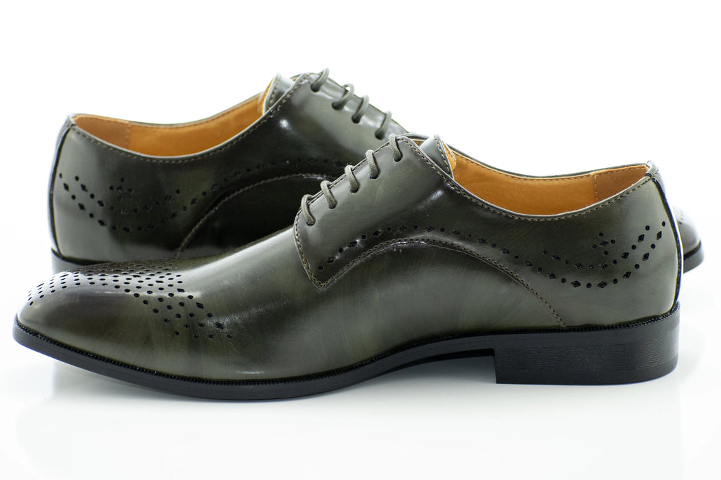 Olive Leather Dress Lace-Ups