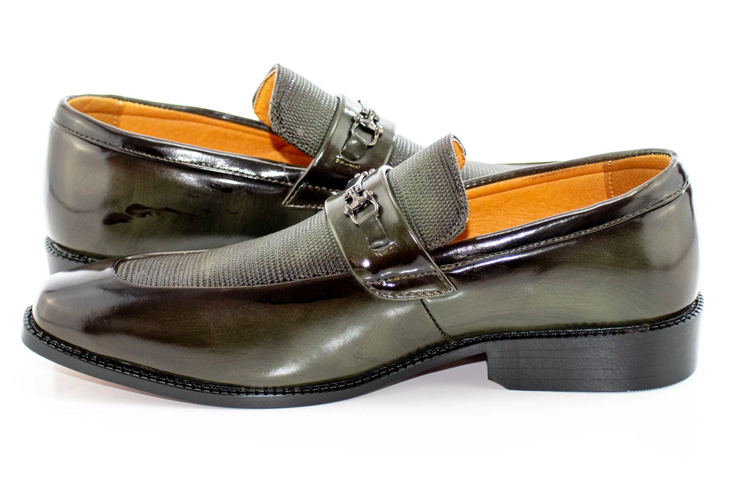 Men's Olive Green PU Leather Bit-Loafer Dress Shoe