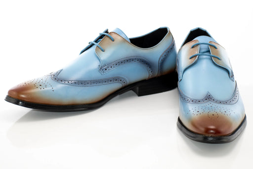 Blue and Tan Leather Wingtip Derby Lace-Up
