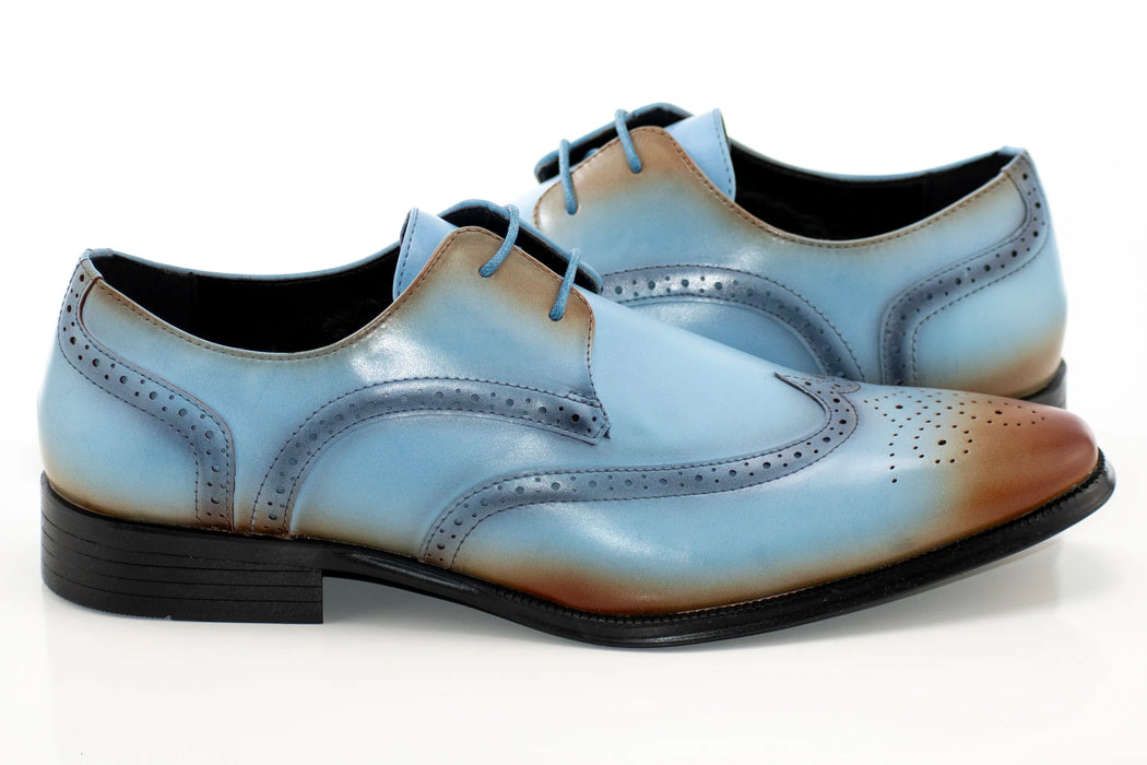 Blue and Tan Leather Wingtip Derby Lace-Up