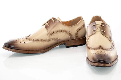 Natural and Brown Leather Wingtip Derby Lace-Up