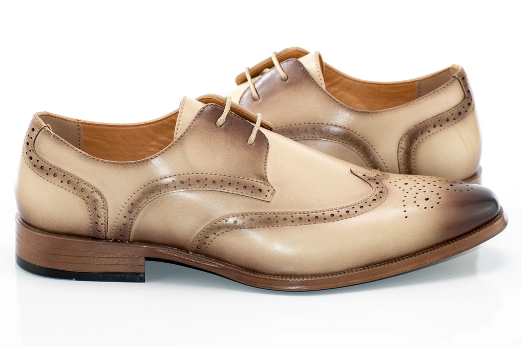 Natural and Brown Leather Wingtip Derby Lace-Up