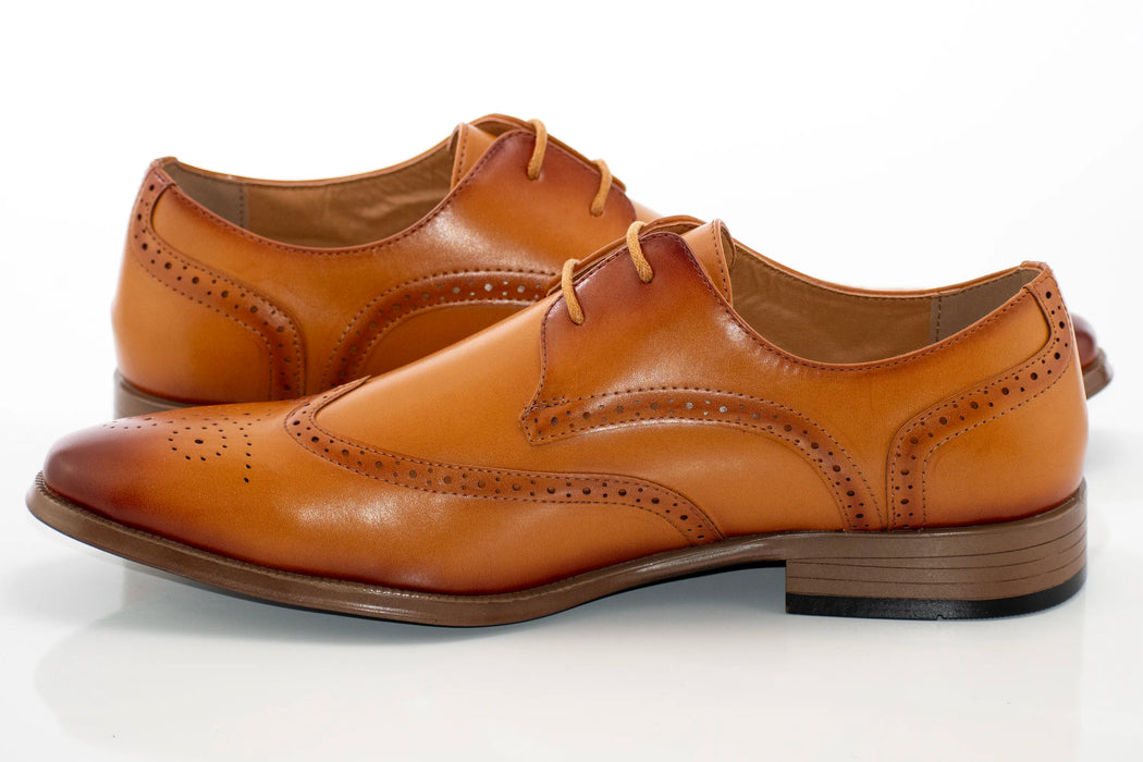 Tan and Burgundy Leather Wingtip Derby Lace-Up