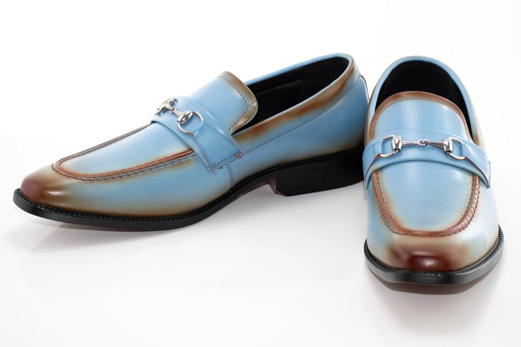 Blue and Tan Leather Snaffle-Bit Loafer