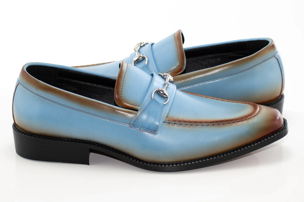 Blue and Tan Leather Snaffle-Bit Loafer