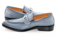 Gray and Navy Leather Snaffle-Bit Loafer