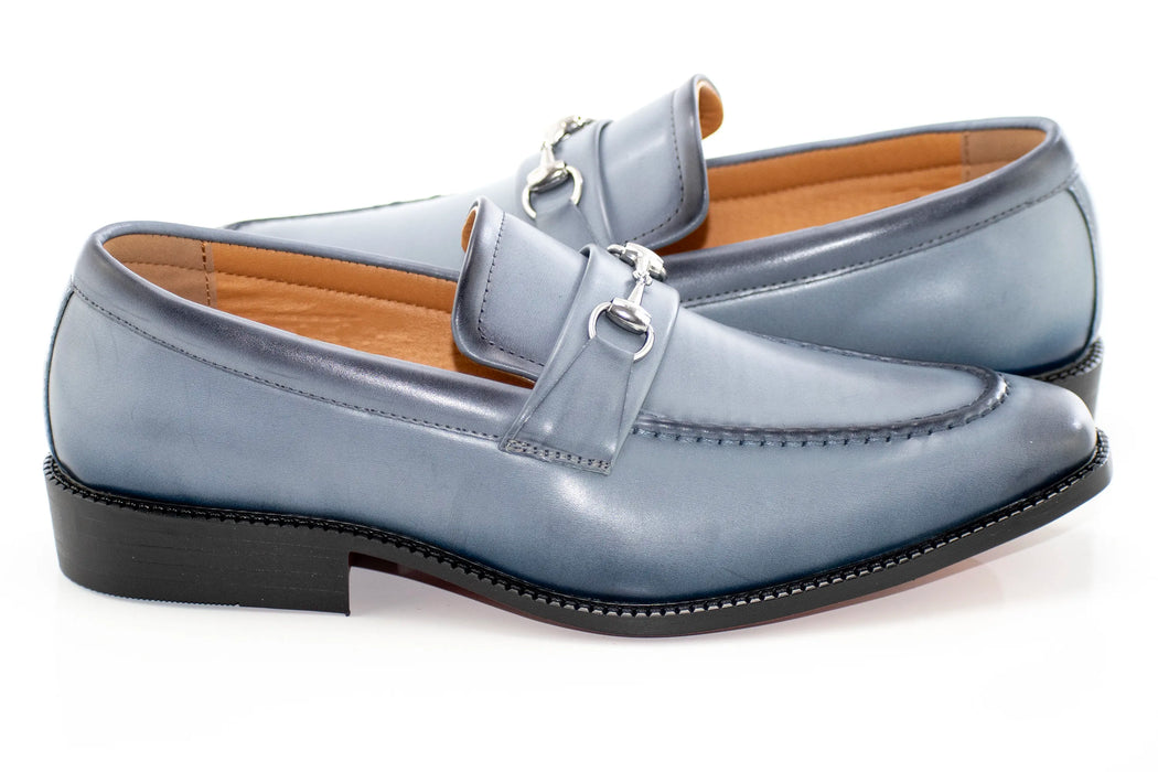 Gray and Navy Leather Snaffle-Bit Loafer