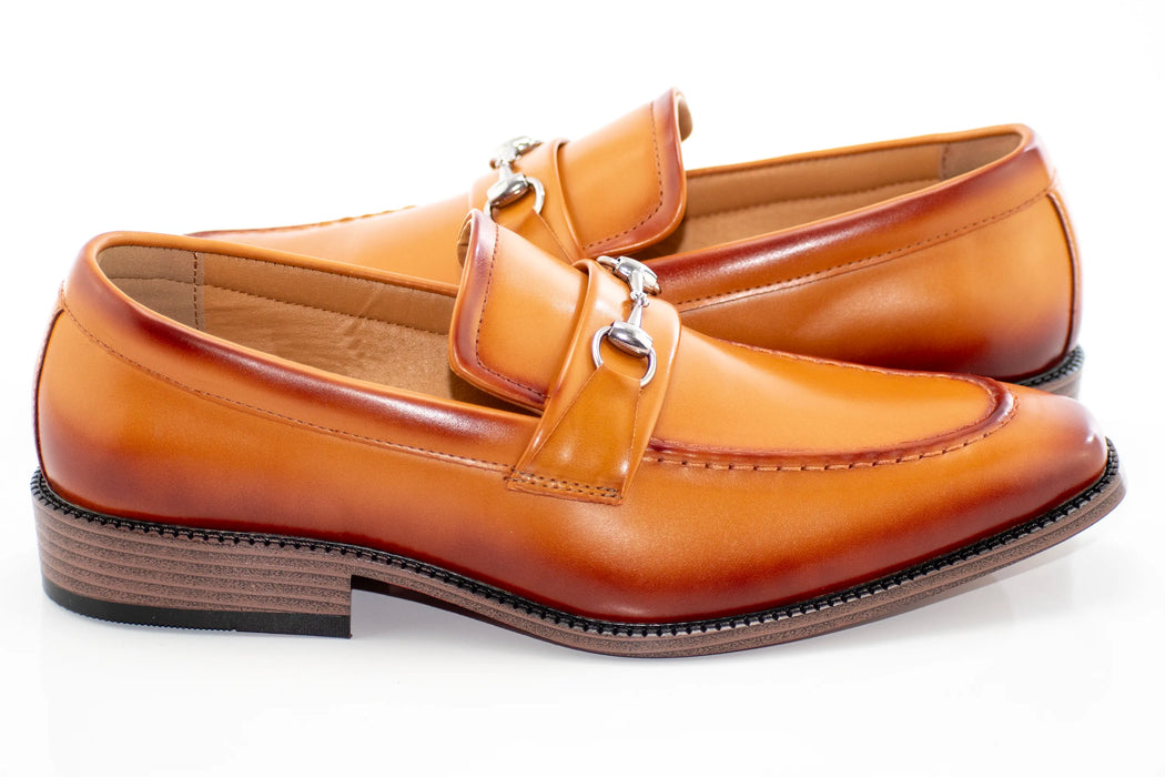 Tan and Burgundy Leather Snaffle-Bit Loafer